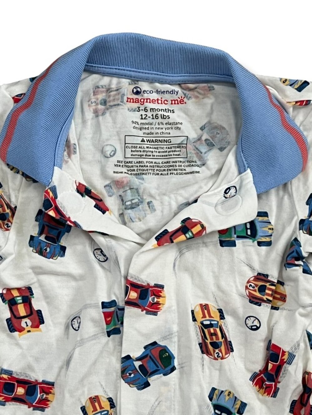 Magnetic Me Racecar Formula Fun Polo Short Sleeve Romper Size 3-6M - Picture 3 of 4